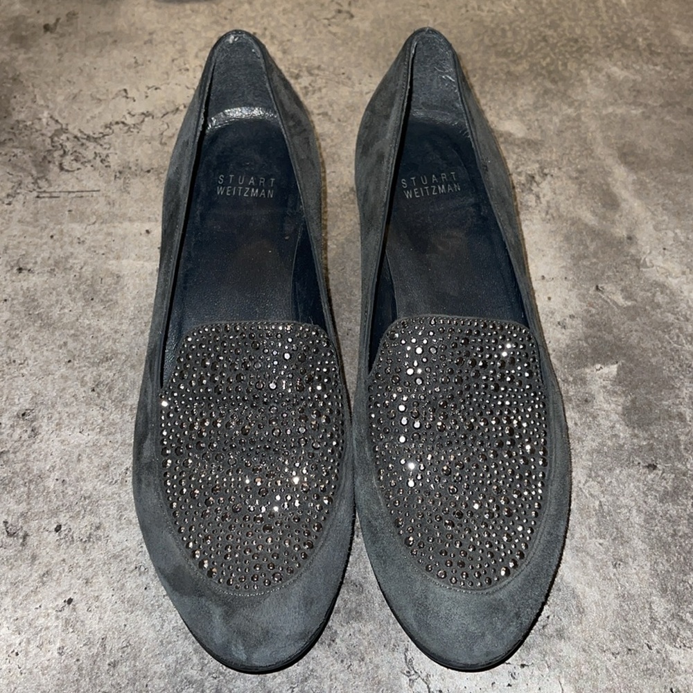 stuart weitzman gray suede sequin  loafers 7